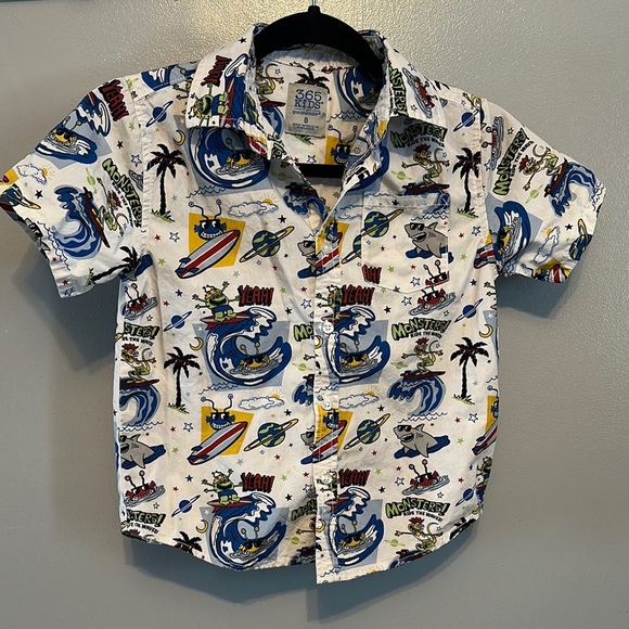 Garanimals White and Blue Button Down Shirt with Playful Print - Picture 1 of 6